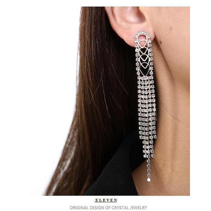 Korean Double-Layer Tassel Earrings - Party Rhinestone Dangles for a Bold Look