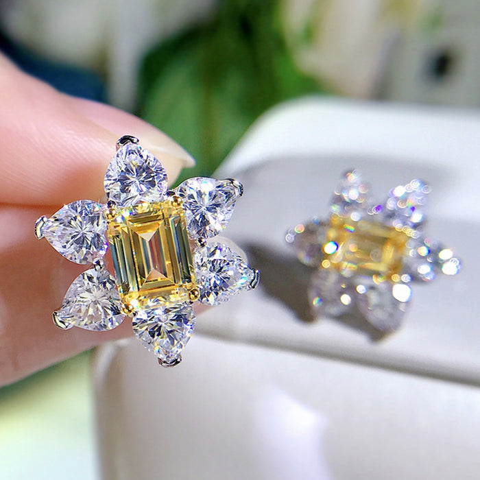 Yellow Diamond Earrings Flower Zircon Dinner Earrings