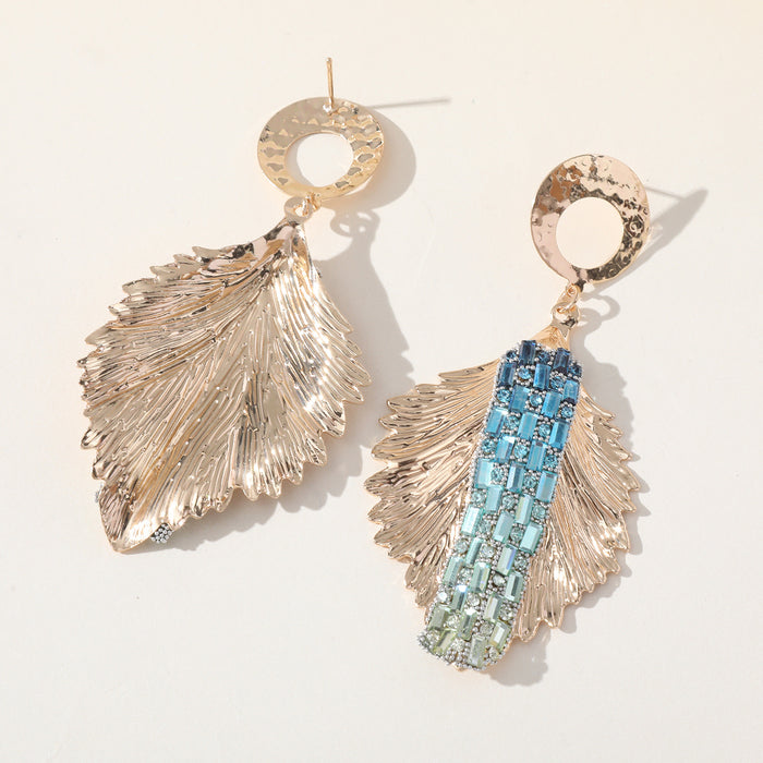 Colorful Feather Tassel Earrings - Exaggerated Rhinestone Dangles for Fall and Winter