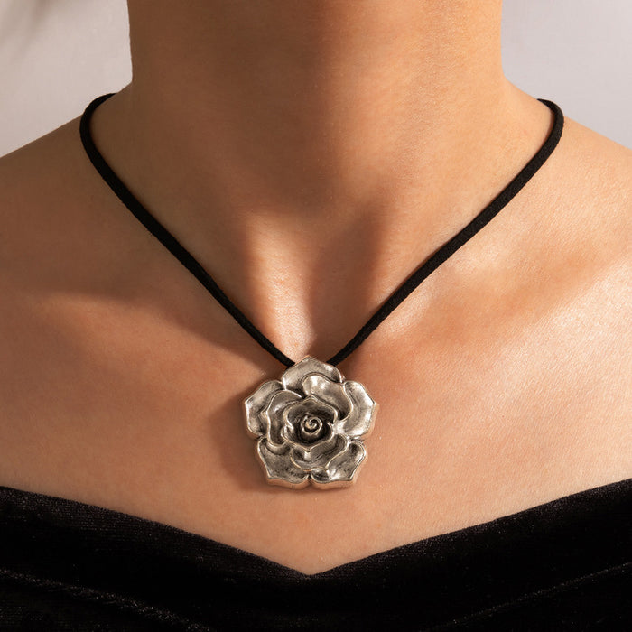 Rose Pendant Necklace with 3D Flower Design for Amazon