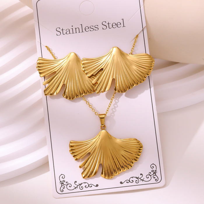Wholesale 304 stainless steel hydraulic gold-plated earrings and necklace sets - wallojewerly 