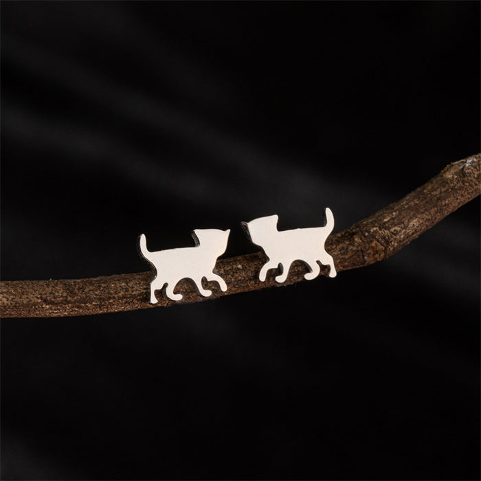 Pet Dog and Cat Stainless Steel Stud Earrings - Cute and Playful Jewelry