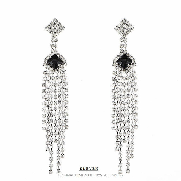 Geometric Rhinestone Tassel Earrings - Runway-Style Statement Jewelry