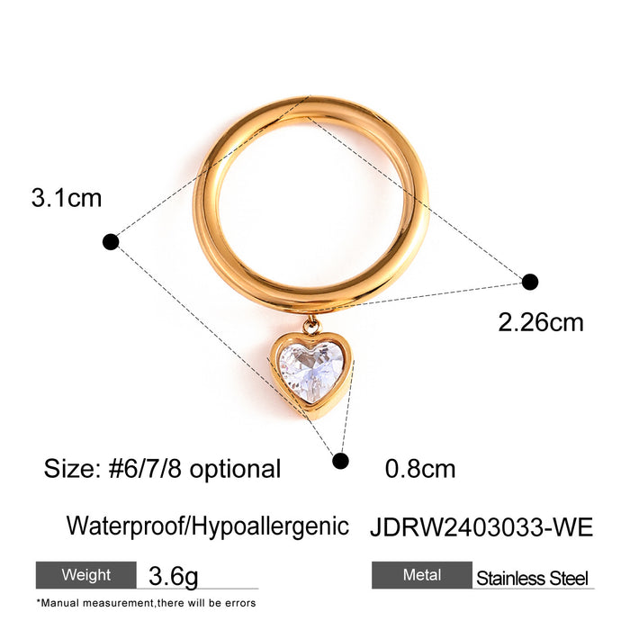 Stainless steel love zircon ring high-end