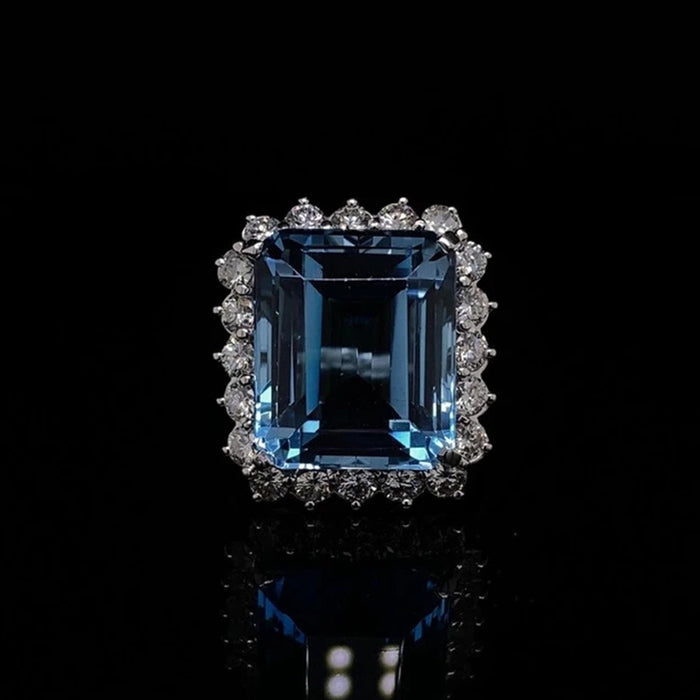 Luxury simulated topaz sapphire ring, full diamond princess square ring