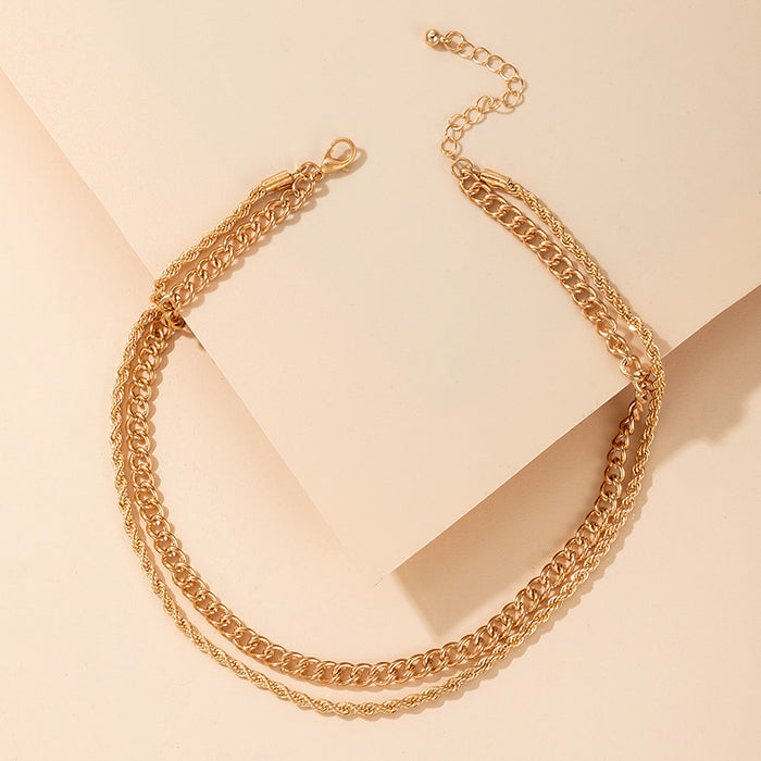 Fashion Chain Multilayer Necklace - Alloy Twisted Double-Layer Choker Set