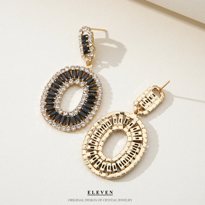 Silver Zircon Oval Earrings - Vintage Exaggerated Studs for a Luxurious Look