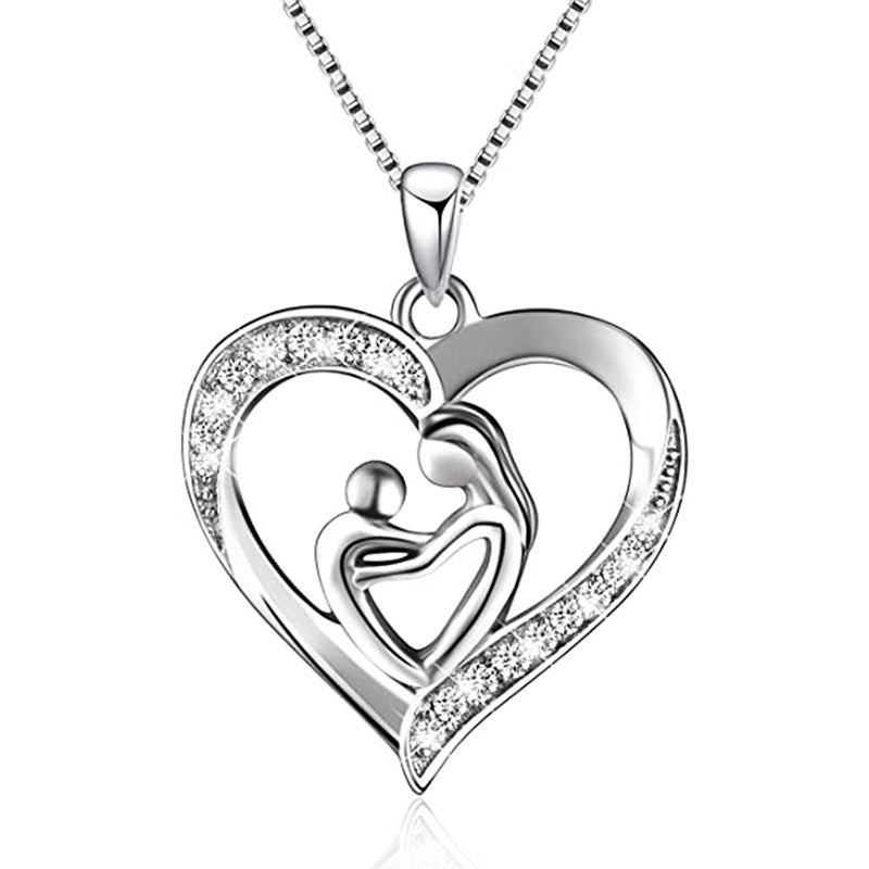 Love Mother and Child Micro-Inlaid Zircon Pendant Women's Necklace - wallojewerly 