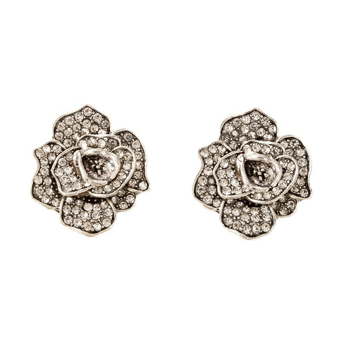 Small Chanel style camellia diamond alloy earrings temperament earrings