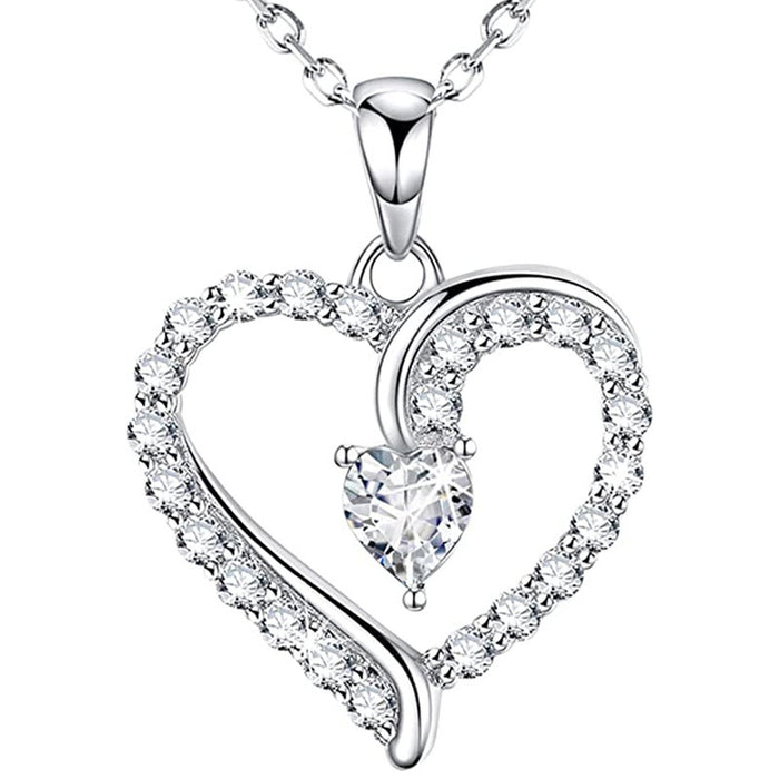 Love Heart Inlaid Zircon Pendant Women's Valentine's Day Necklace