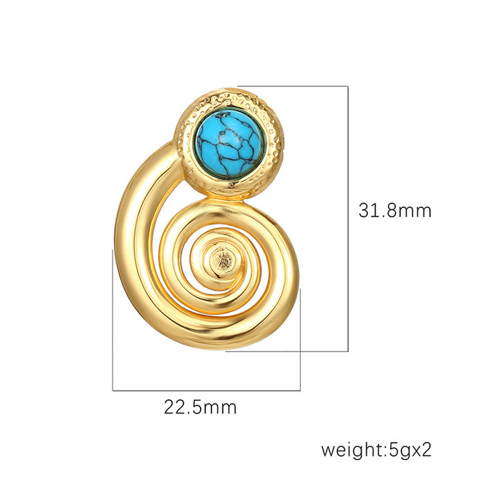 18K Gold Stainless Steel Spiral Hoop Natural Stone Earrings French Retro Style