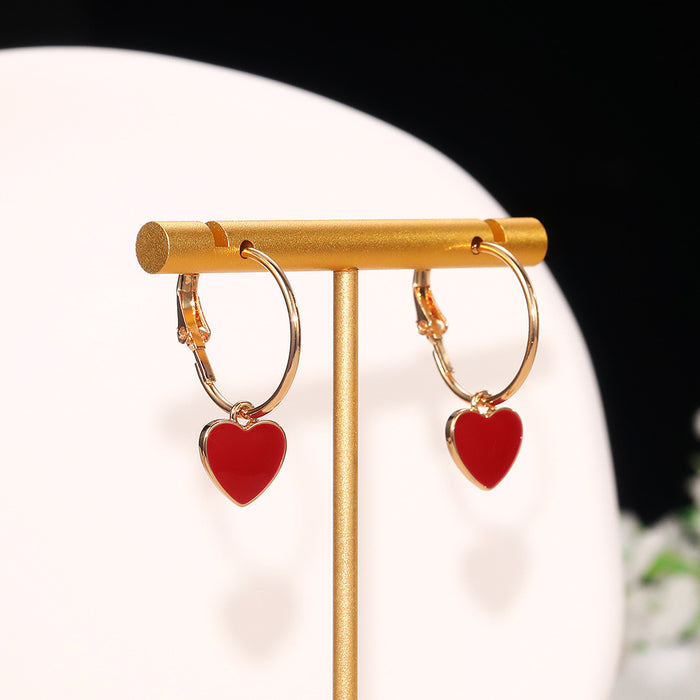 Red love earrings oil drop heart shaped earrings for women