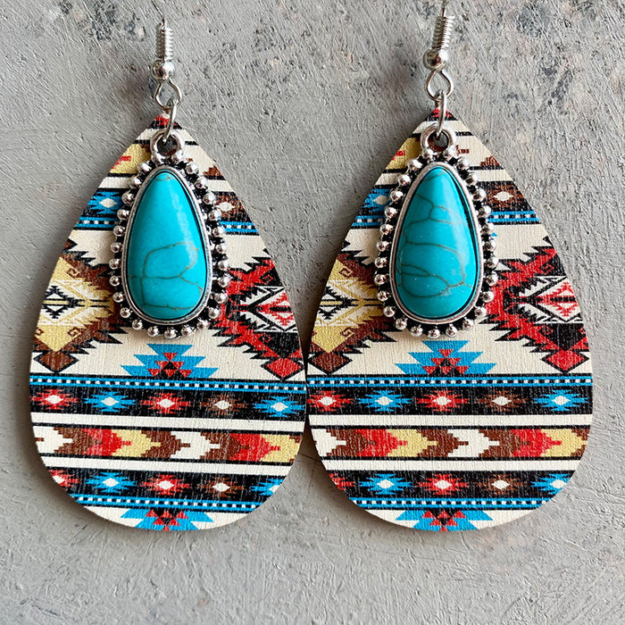 Turquoise Pendant Earrings with Vintage Western Bohemian Style