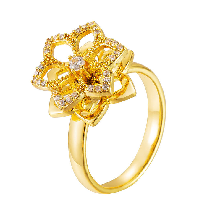 Wholesale copper micro-pave zircon six-leaf bauhinia rotating open ring
