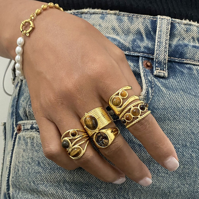 Stainless Steel Tiger Eye Natural Stone Ring