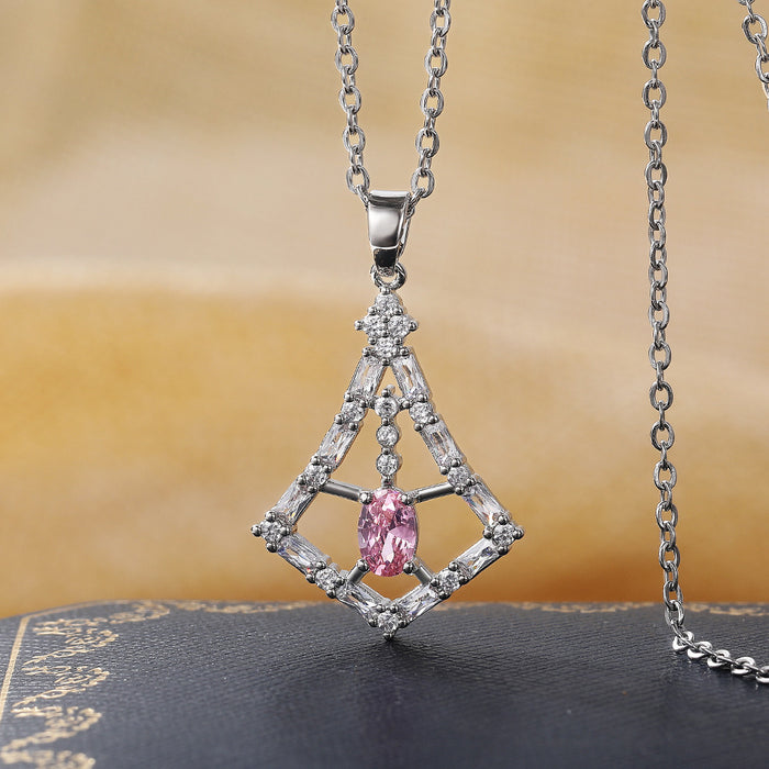 Korean pink diamond zircon pendant women's clavicle necklace