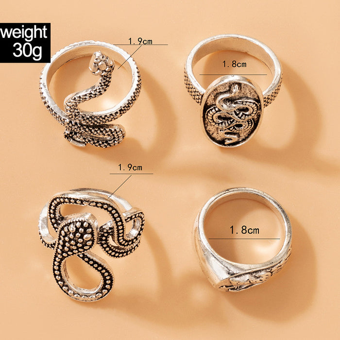 Vintage Geometric Snake Ring Set 4 Pieces