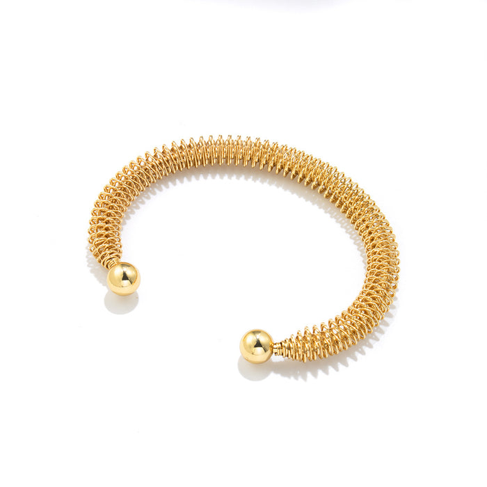 18K gold plated spring stainless steel retro simple women's bracelet