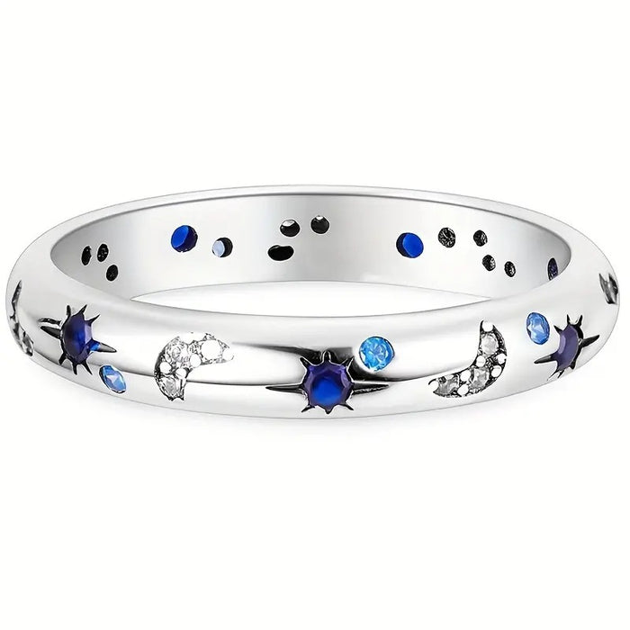 Women's commuter ring inlaid with zircon and moon