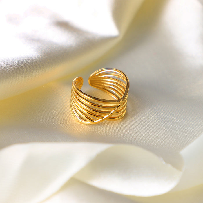 Vintage 18K Gold Plated Stainless Steel Ring with Wavy Design