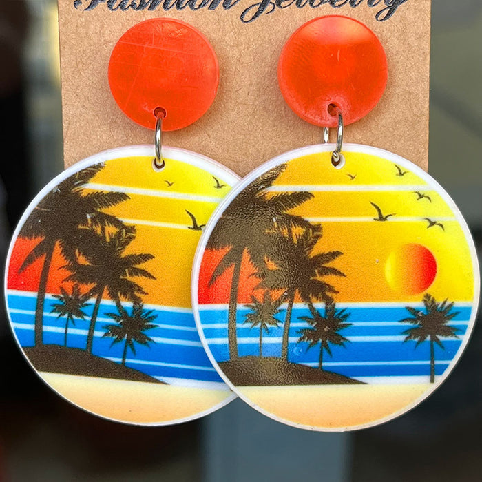 Summer seaside scenery acrylic earrings - wallojewerly 