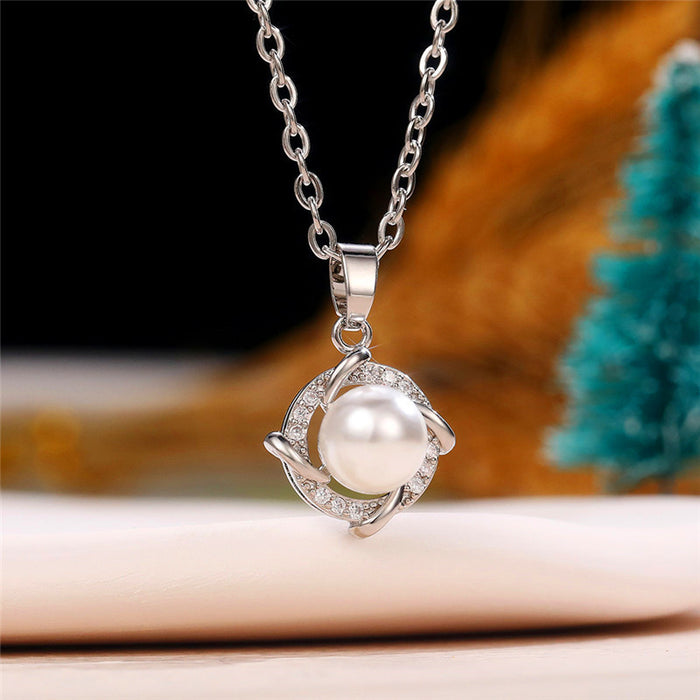 Windmill Pearl Pendant Rose Gold Clavicle Necklace for Women