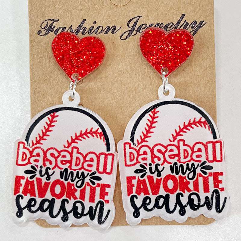 Acrylic Baseball Heart Earrings