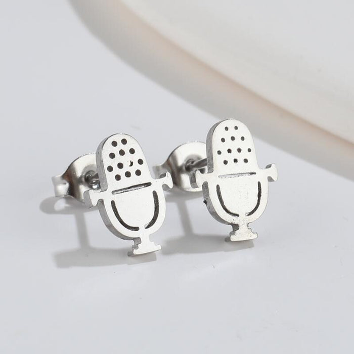 Music earrings, cross-border new retro horn accordion earrings ins personality headphone microphone hip-hop earrings