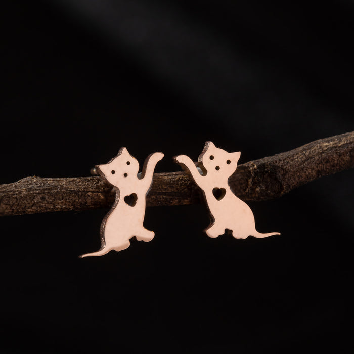 Pendientes asimétricos de acero inoxidable con forma de gato y perro: joyas de animales adorables y divertidas