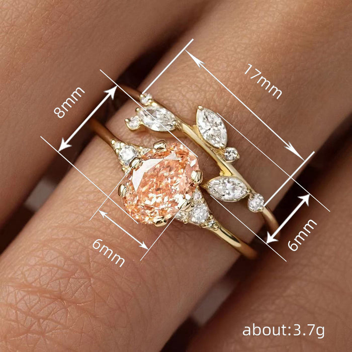 Anillo de imitación de diamantes con pétalos de hojas, joyería pequeña, fresca y sencilla.