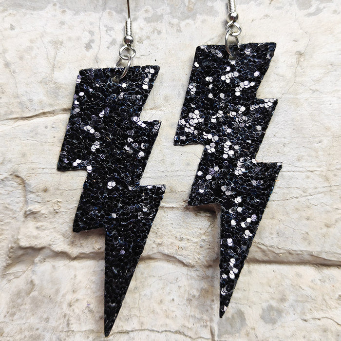 Carnival Style Glitter Lightning Leather Earrings with Bold Design