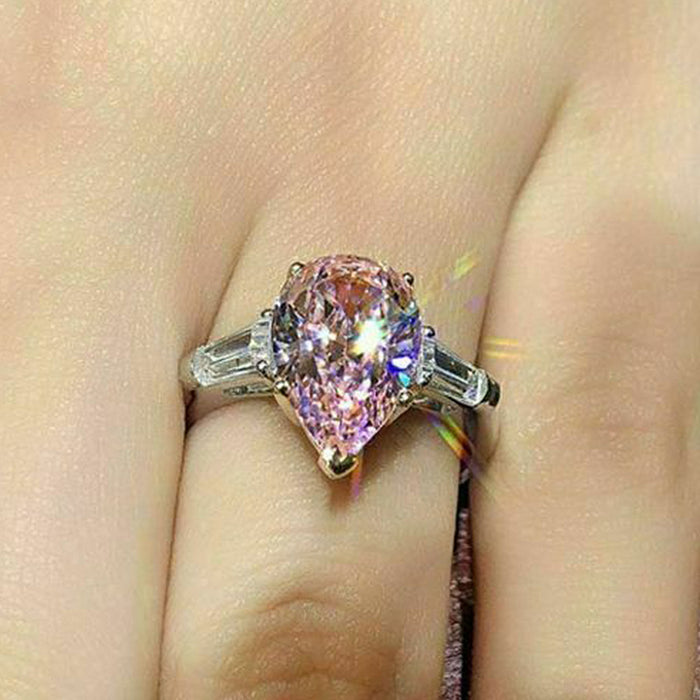 Anillo de boda de alta gama con circonita en forma de pera y lágrima rosa