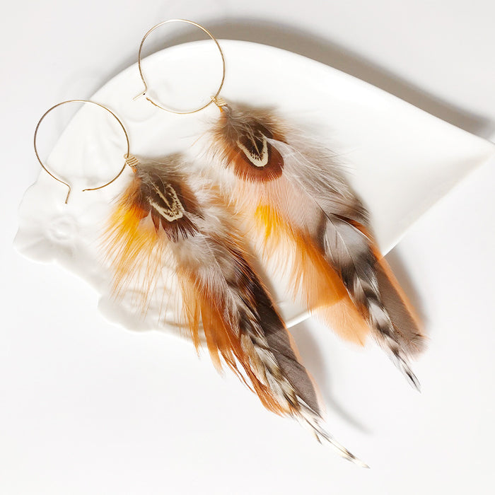 Creative Pastoral Style Natural Feather Earrings with Wild Bohemian Vintage Look