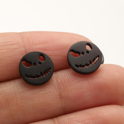 Mini funny earrings, European and American Christmas Halloween stainless steel pumpkin skull spider earrings wholesale