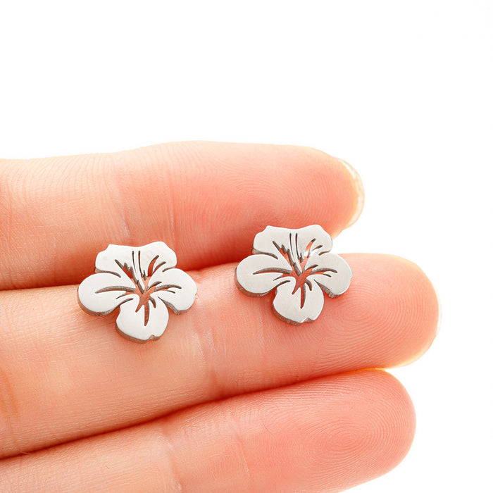 Flower earrings, cross-border new fashion temperament stainless steel hollow small fresh simple earrings wholesale