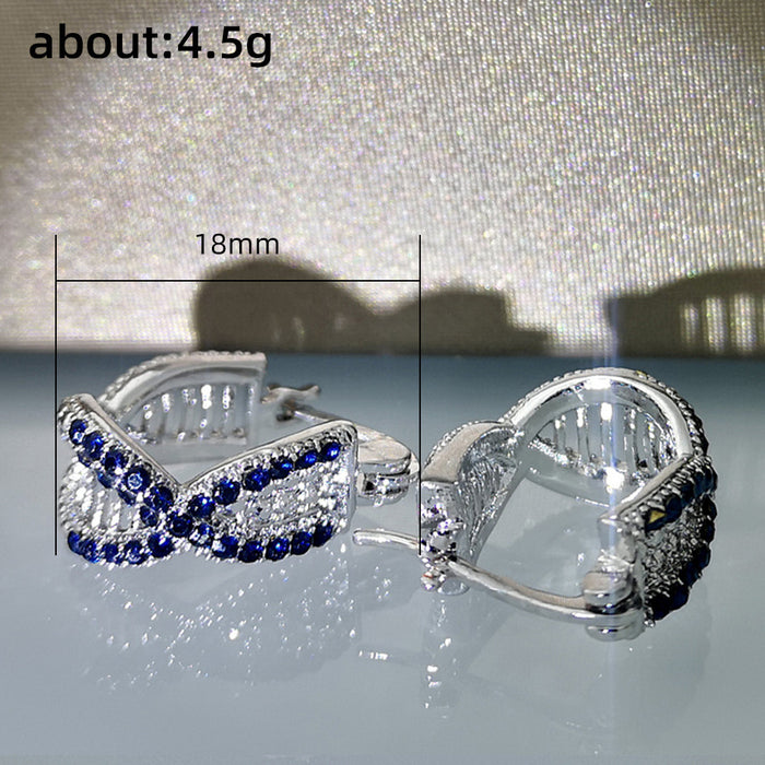 High-grade royal blue zircon ear clip hip-hop style earrings