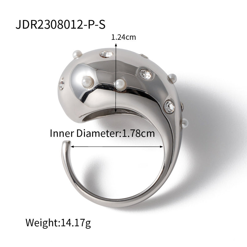 Stainless steel pearl exaggerated ring