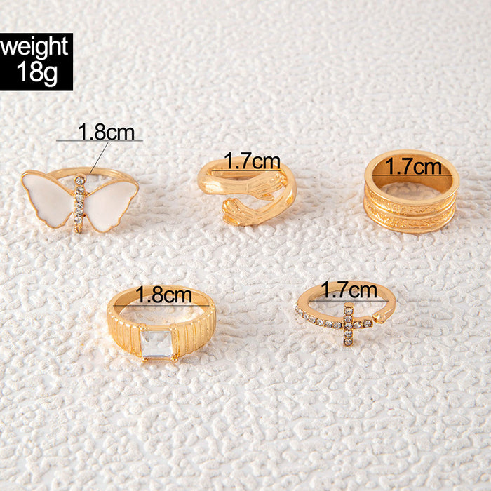 Gemstone Butterfly Ring Set - 5pcs Versatile Open Rings