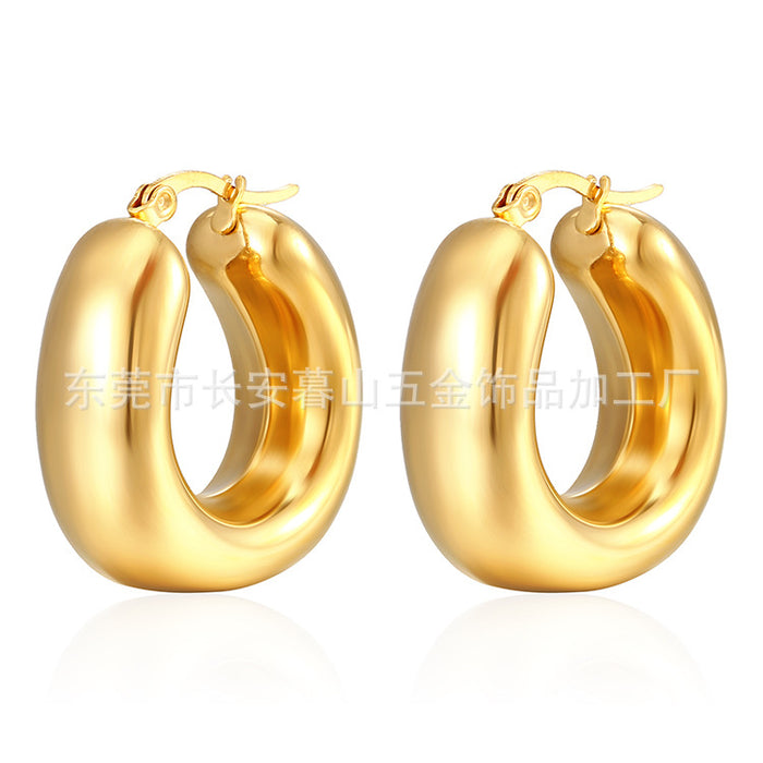 Simple Hollow Earrings, Stainless Steel 18K Gold Women's Ear Hoops Wholesale