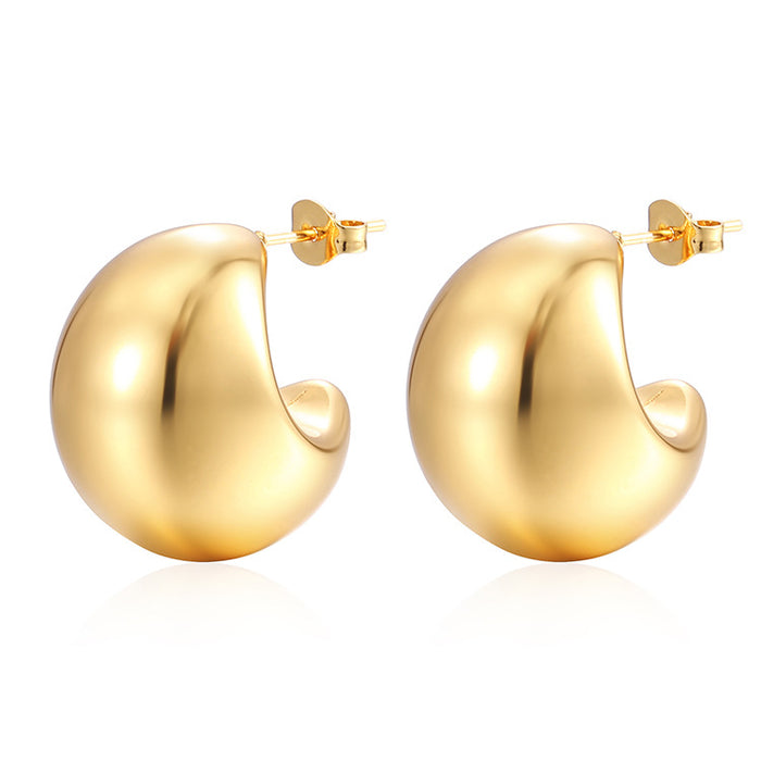 Stainless steel women's round real gold 18K oval light luxury hollow earrings