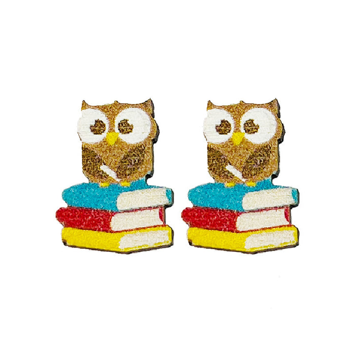 School season ruler wooden earrings