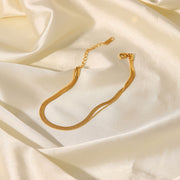 French Style Titanium Steel Anklet - 18K Gold Polished Blade Chain and Snake Chain Double Layer Anklet - wallojewerly 
