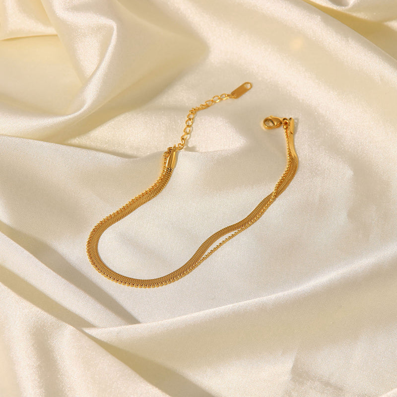 French Style Titanium Steel Anklet - 18K Gold Polished Blade Chain and Snake Chain Double Layer Anklet - wallojewerly 
