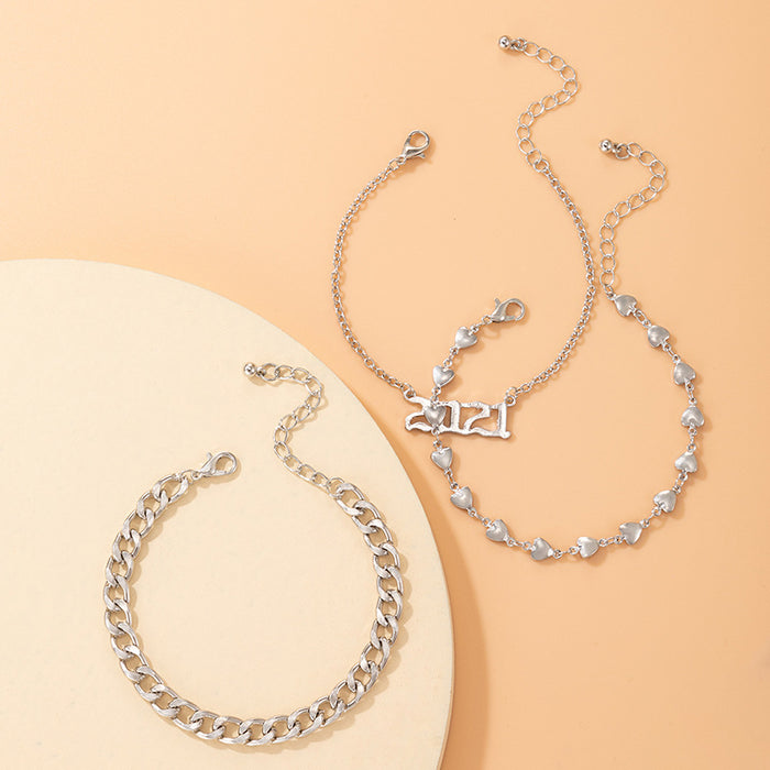 Chain Bracelet Three-Piece Set - Silver Heart Geometric Bracelet Collection