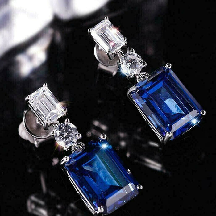 Blue contrast zirconia earrings