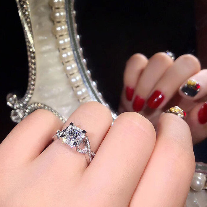 Anillo de mujer de lujo con circonitas cuadradas y diamantes, exquisita pulsera de oro blanco