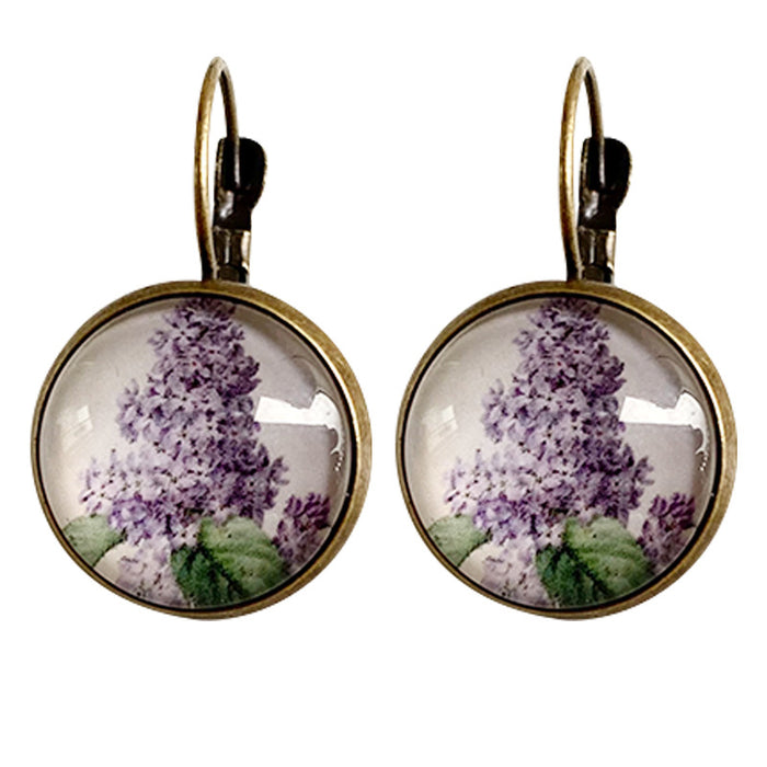 Vintage Bronze Floral Earrings with Sunflower and Lavender Designs