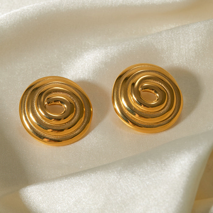 18K Gold Stainless Steel Spiral Circle Earrings - Mosquito Coil Shape Gold Plated Statement Earrings