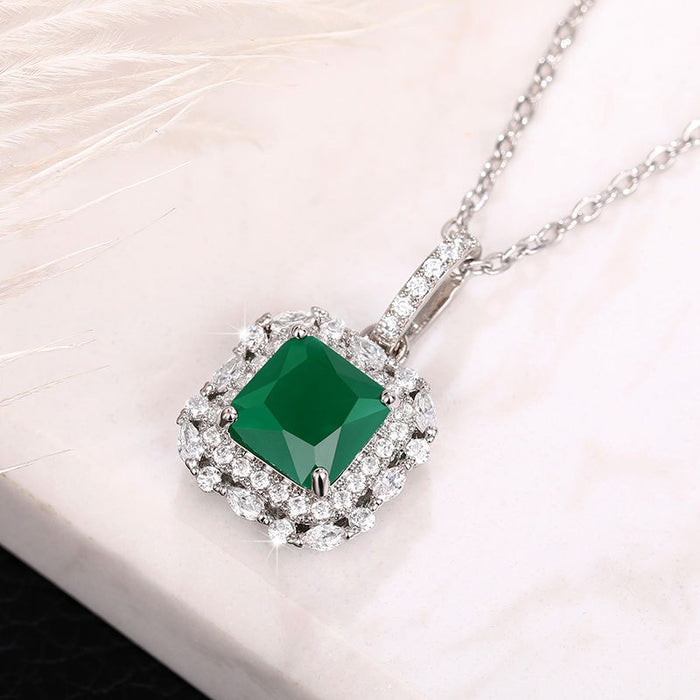 Green Irregular Emerald Zircon Women's Pendant Necklace