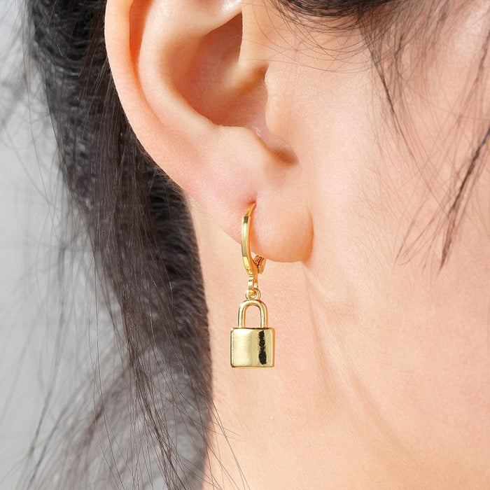 Lock shape earrings for women trendy earrings geometric pattern jewelry